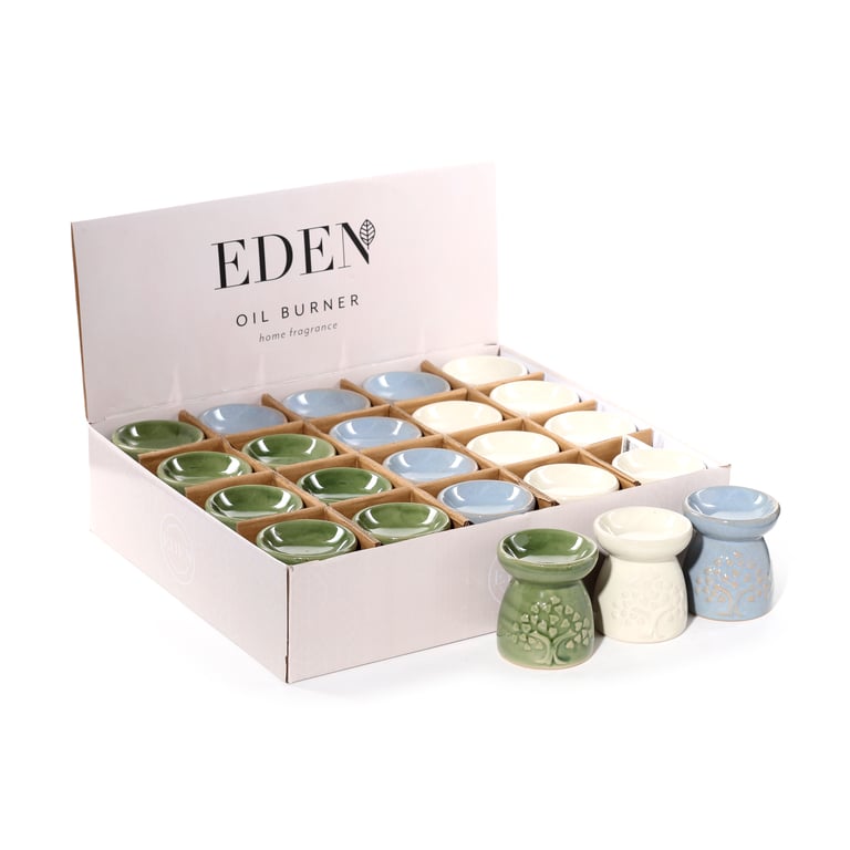 Porcelain Small Oil Burner - Eden Tree Motif, Middle Temperature, Tea Light Compatible Fragrance Diffuser for Home Decor