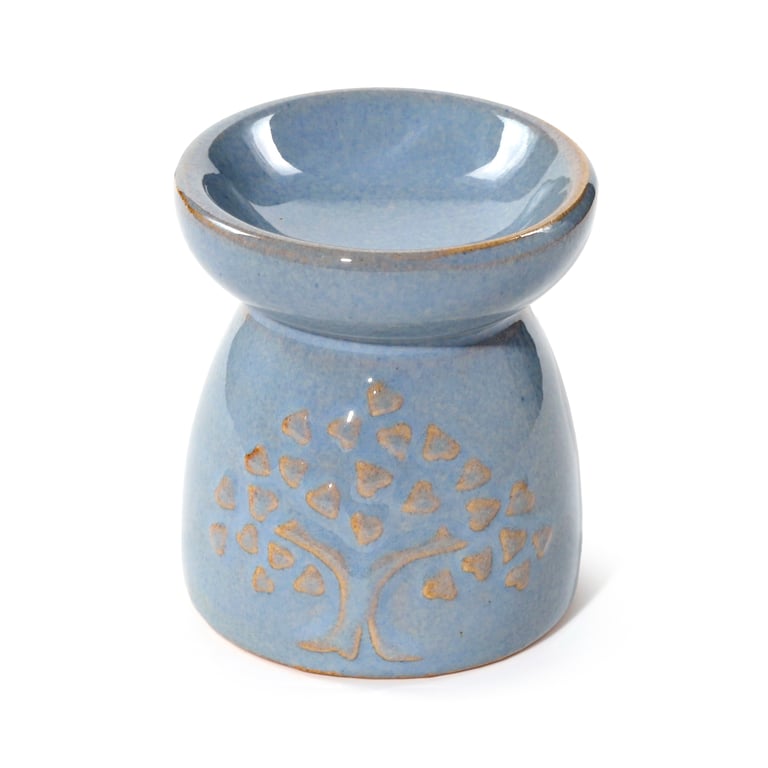 Porcelain Small Oil Burner - Eden Tree Motif, Middle Temperature, Tea Light Compatible Fragrance Diffuser for Home Decor
