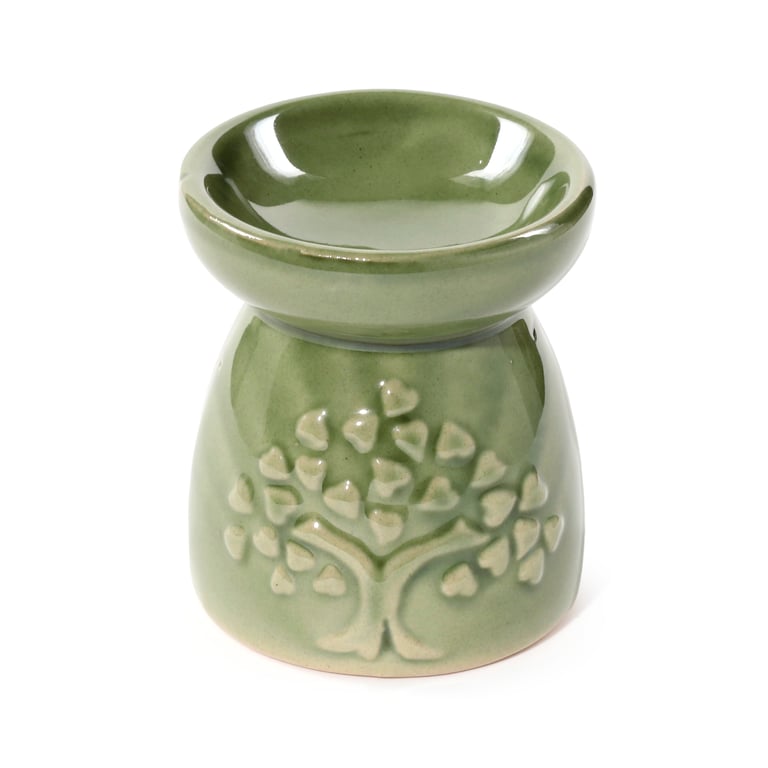 Porcelain Small Oil Burner - Eden Tree Motif, Middle Temperature, Tea Light Compatible Fragrance Diffuser for Home Decor