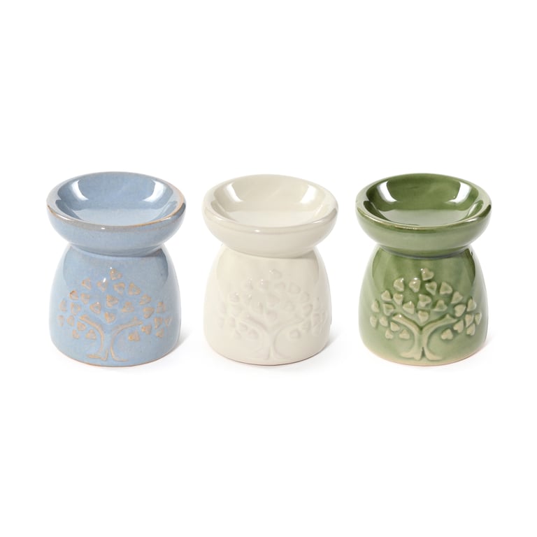 Porcelain Small Oil Burner - Eden Tree Motif, Middle Temperature, Tea Light Compatible Fragrance Diffuser for Home Decor