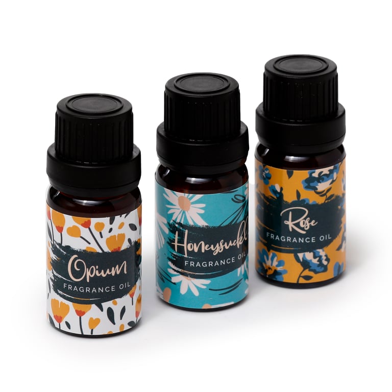 Vegan Fragrance Oil Set - Rose, Honeysuckle & Opium Scented Oils for Reed Diffusers and Burners