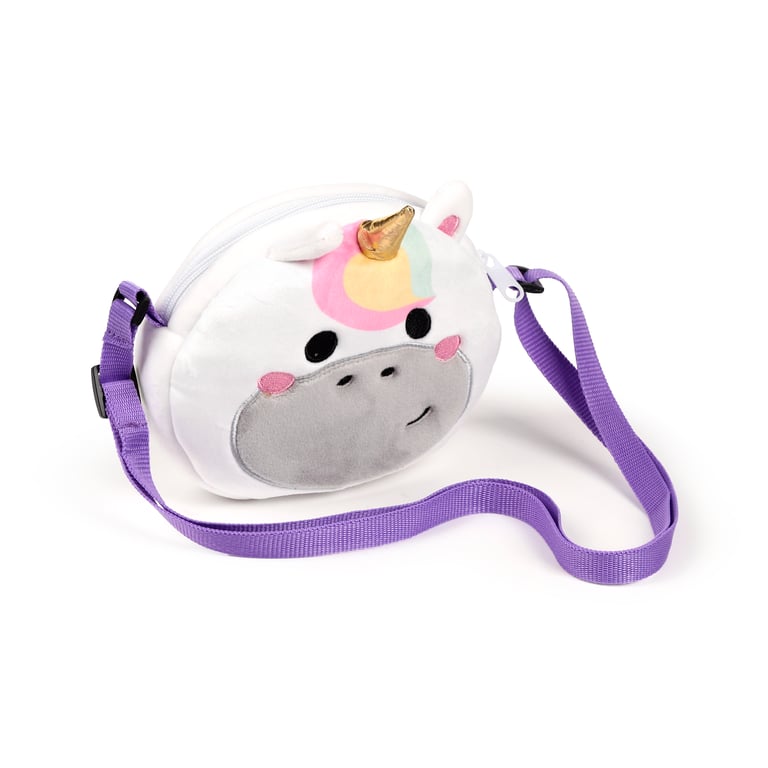 Plush Crossbody Bag - Adoracorns Astra Unicorn Polyester Zip Bag with Adjustable Strap