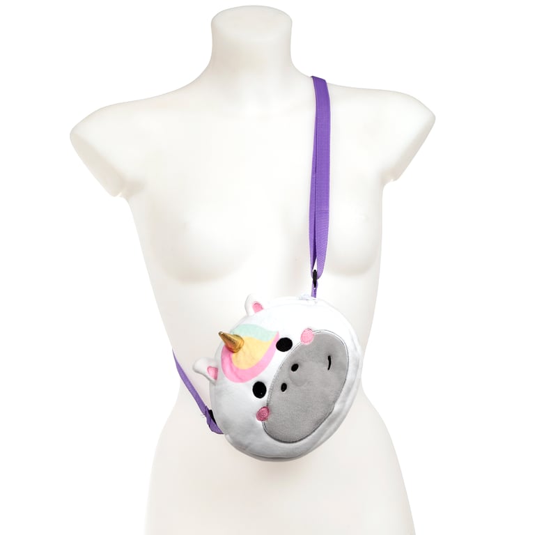 Plush Crossbody Bag - Adoracorns Astra Unicorn Polyester Zip Bag with Adjustable Strap