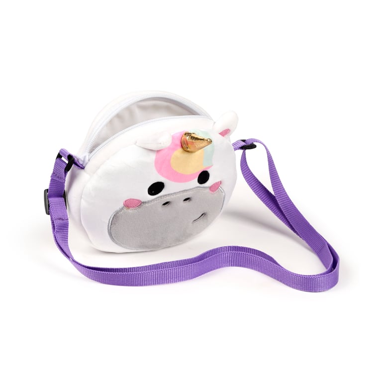Plush Crossbody Bag - Adoracorns Astra Unicorn Polyester Zip Bag with Adjustable Strap