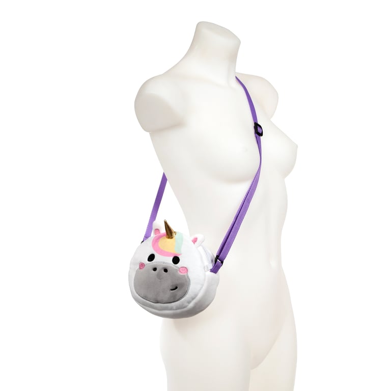 Plush Crossbody Bag - Adoracorns Astra Unicorn Polyester Zip Bag with Adjustable Strap