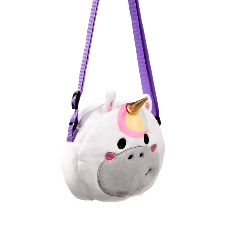 Plush Crossbody Bag - Adoracorns Astra Unicorn Polyester Zip Bag with Adjustable Strap