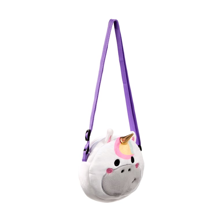 Plush Crossbody Bag - Adoracorns Astra Unicorn Polyester Zip Bag with Adjustable Strap