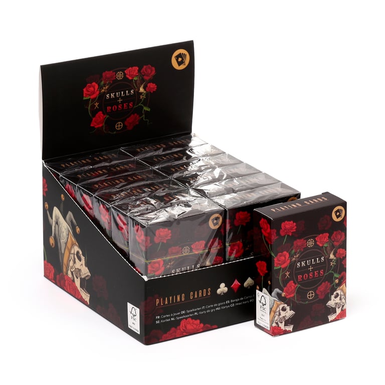 Standard Deck of Playing Cards - 52 Card Set with Jokers, Skulls and Roses Design, Card and Paper Material
