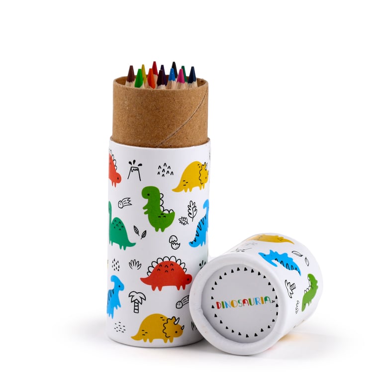 Wooden Colouring Pencils Dinosauria Set - 12 Piece Assorted Colours