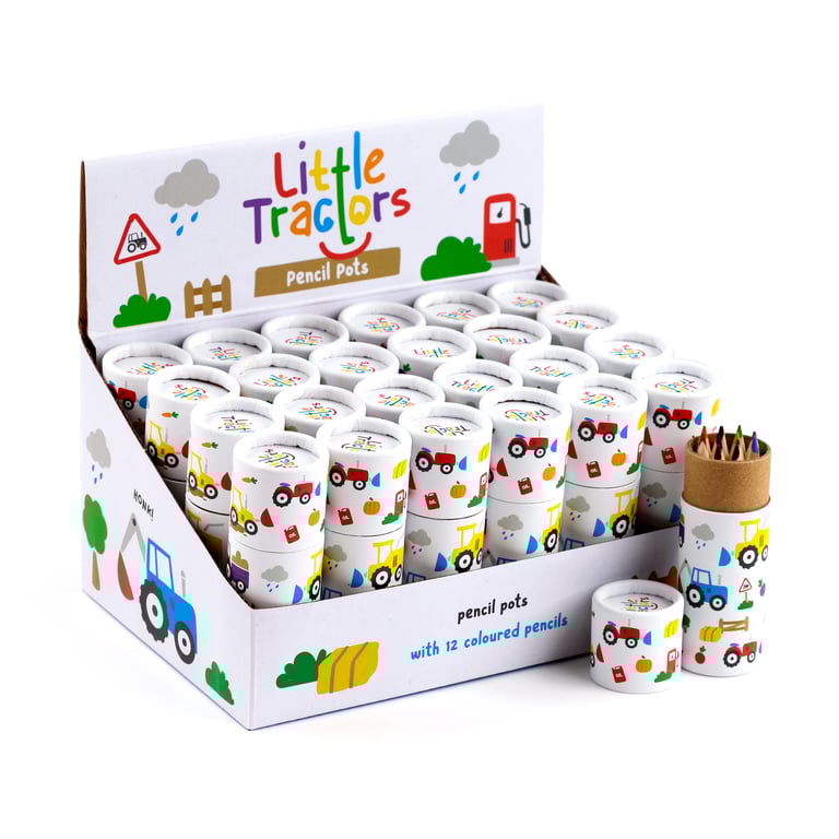 Little Tractors 12 Piece Wooden Colouring Pencil Set with Assorted Colours and Poplar Wood Construction