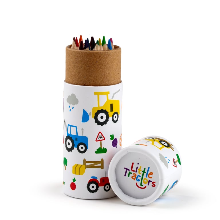 Little Tractors 12 Piece Wooden Colouring Pencil Set with Assorted Colours and Poplar Wood Construction