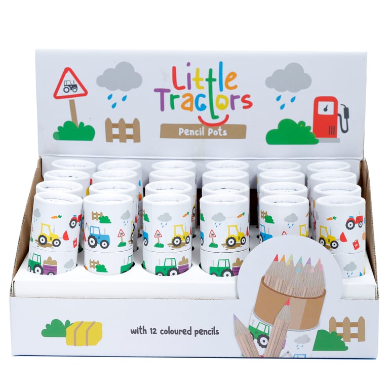 Little Tractors 12 Piece Wooden Colouring Pencil Set with Assorted Colours and Poplar Wood Construction