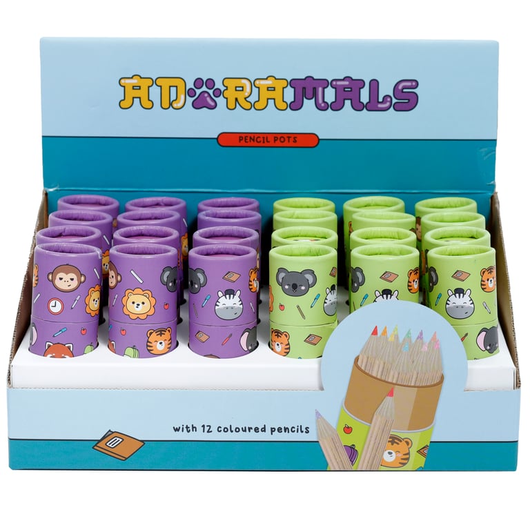 Wooden Colouring Pencil Set - 12 Piece Assorted Zoo-Themed Colours