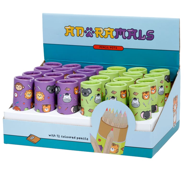 Wooden Colouring Pencil Set - 12 Piece Assorted Zoo-Themed Colours