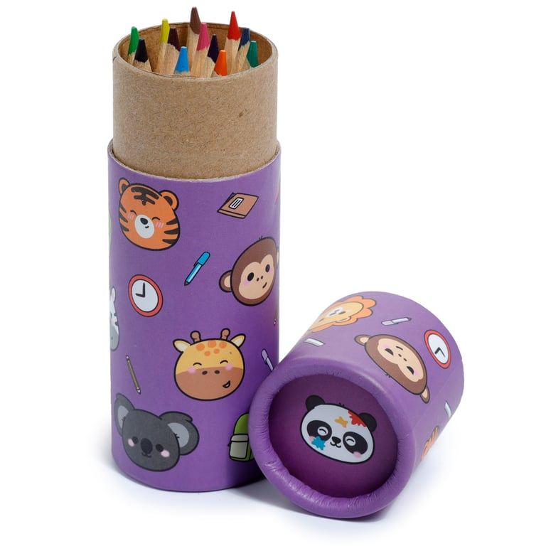 Wooden Colouring Pencil Set - 12 Piece Assorted Zoo-Themed Colours