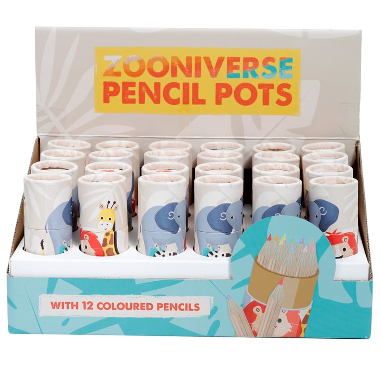 Zooniverse 2022 Wooden Colouring Pencil Tube - 12 Assorted Coloured Pencils in Poplar Wood Card Tube