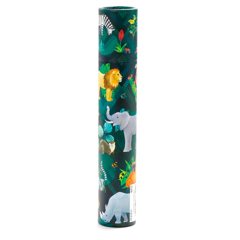 Large Colouring Pencil Tube - Animal Kingdom Set of 12 Assorted Wooden Colours in Poplar Wood Card Storage