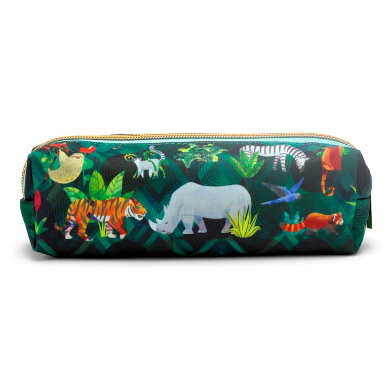 Canvas Animal Kingdom Pencil Case - Eco-Friendly Travel Accessory