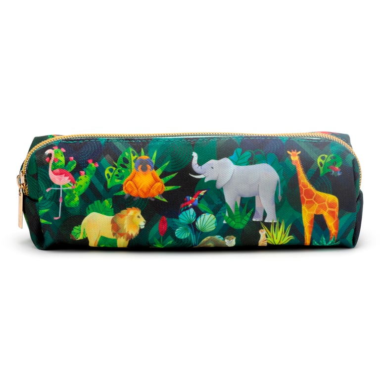 Canvas Animal Kingdom Pencil Case - Eco-Friendly Travel Accessory