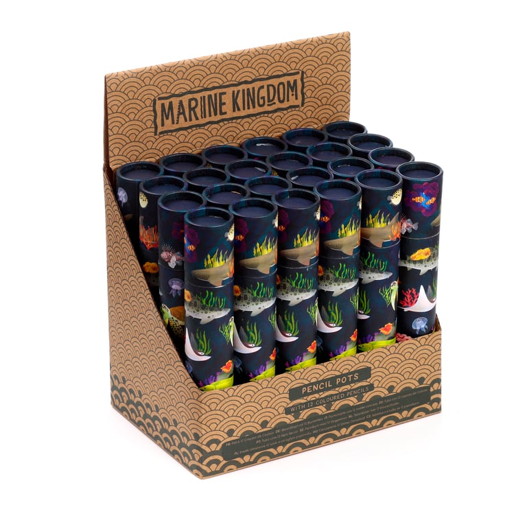 Large Colouring Pencil Set - 12 Piece Marine Kingdom Assorted Colours in Poplar Wood Card Tubes