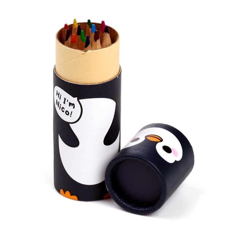 Adoramals Penguin 12-Piece Wooden Colouring Pencil Set - Poplar Wood & Card Material