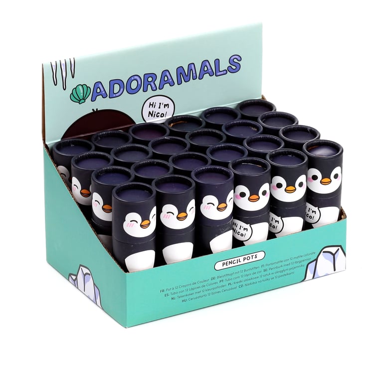Adoramals Penguin 12-Piece Wooden Colouring Pencil Set - Poplar Wood & Card Material