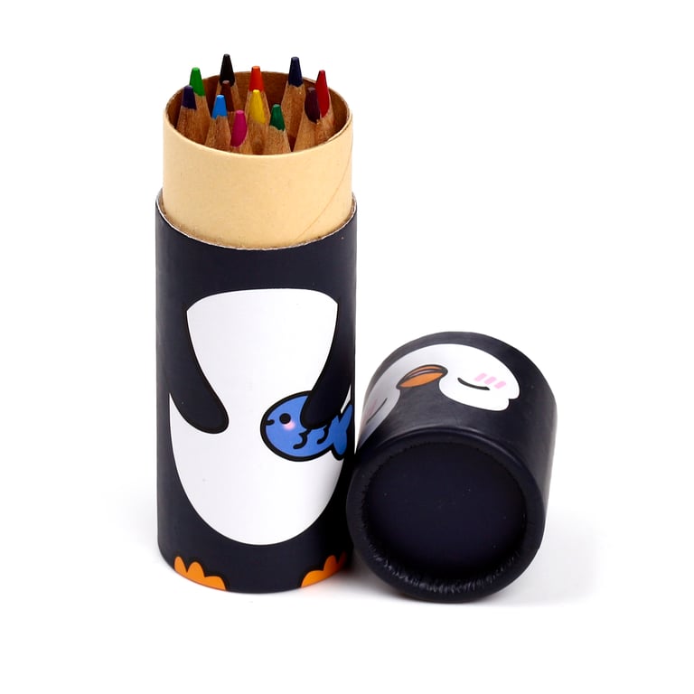 Adoramals Penguin 12-Piece Wooden Colouring Pencil Set - Poplar Wood & Card Material