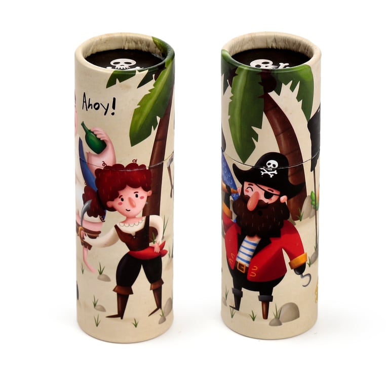 Jolly Rogers Pirate Colouring Pencil Tube Set - 12 Assorted Colours, Poplar Wood & Card Material