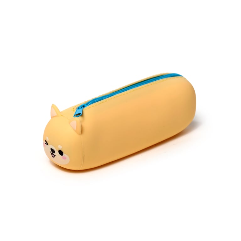 Silicone Shiba Inu Dog Pencil Case with Metal Zip Storage