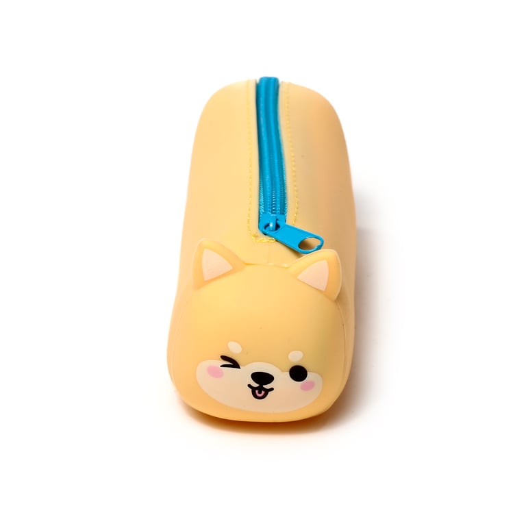Silicone Shiba Inu Dog Pencil Case with Metal Zip Storage