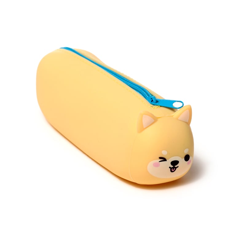 Silicone Shiba Inu Dog Pencil Case with Metal Zip Storage