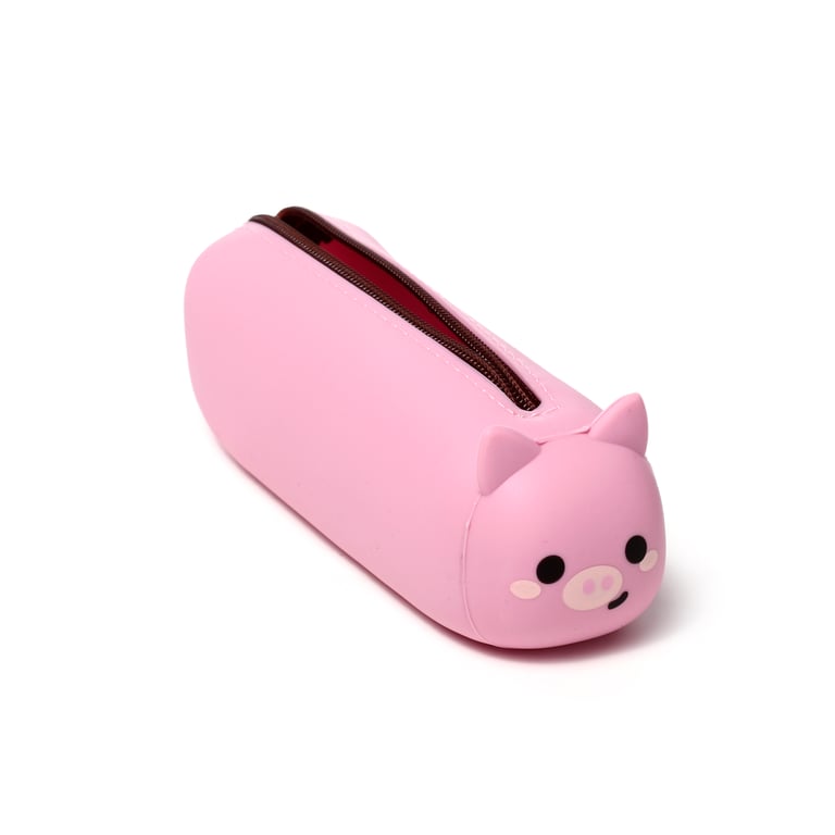 Adoramals Pig Silicone Pencil Case - Durable Metal Zip Storage