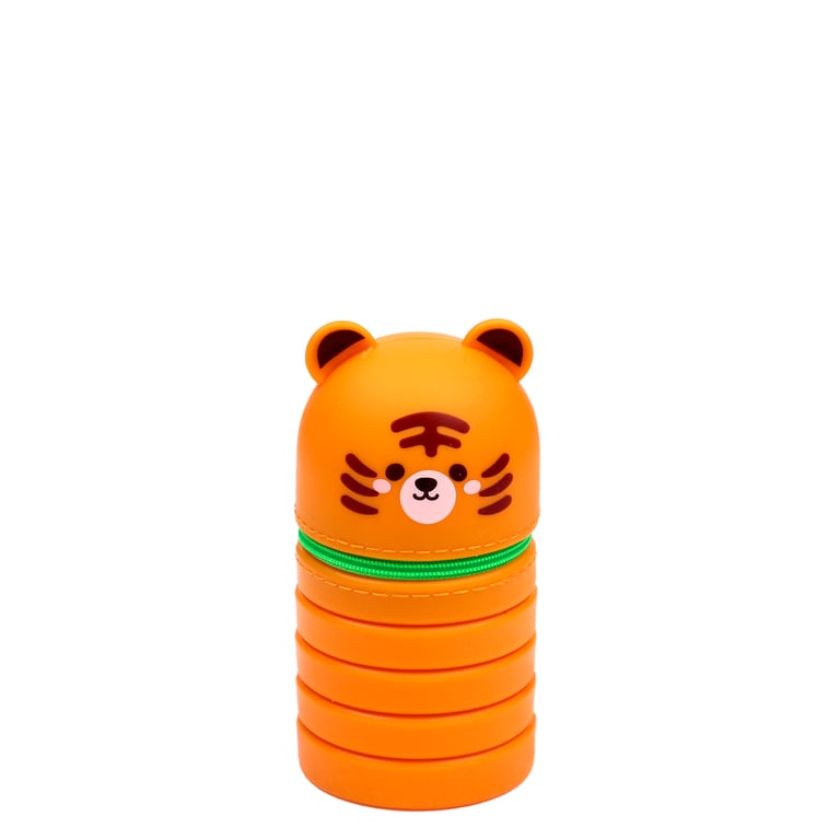Silicone Adoramals Tiger Pencil Case - Durable Metal Zip Protection