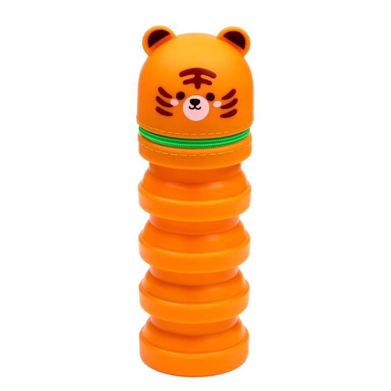 Silicone Adoramals Tiger Pencil Case - Durable Metal Zip Protection