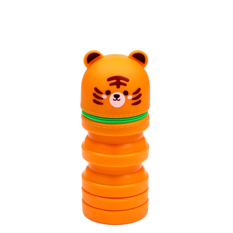 Silicone Adoramals Tiger Pencil Case - Durable Metal Zip Protection