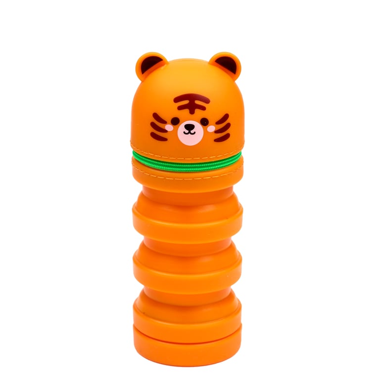 Silicone Adoramals Tiger Pencil Case - Durable Metal Zip Protection