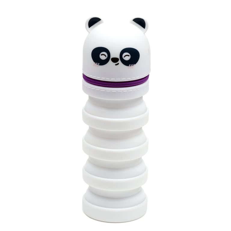 Silicone Pop Up Pencil Case - Adoramals Panda Silicone Storage with Metal Zip Closure