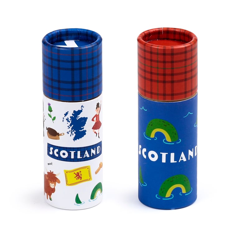 Scotland Souvenir Colouring Pencil Tube - 12 Assorted Coloured Wooden Pencils in Poplar Wood Card Tube Set