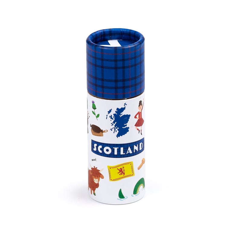 Scotland Souvenir Colouring Pencil Tube - 12 Assorted Coloured Wooden Pencils in Poplar Wood Card Tube Set