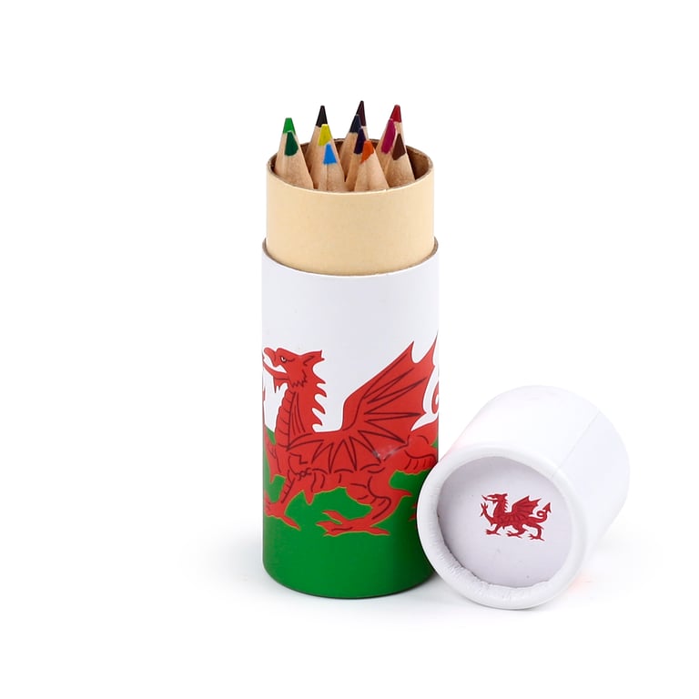 Wooden Colouring Pencils - 12 Piece Assorted Colours Set - Dragon Themed Art Supplies