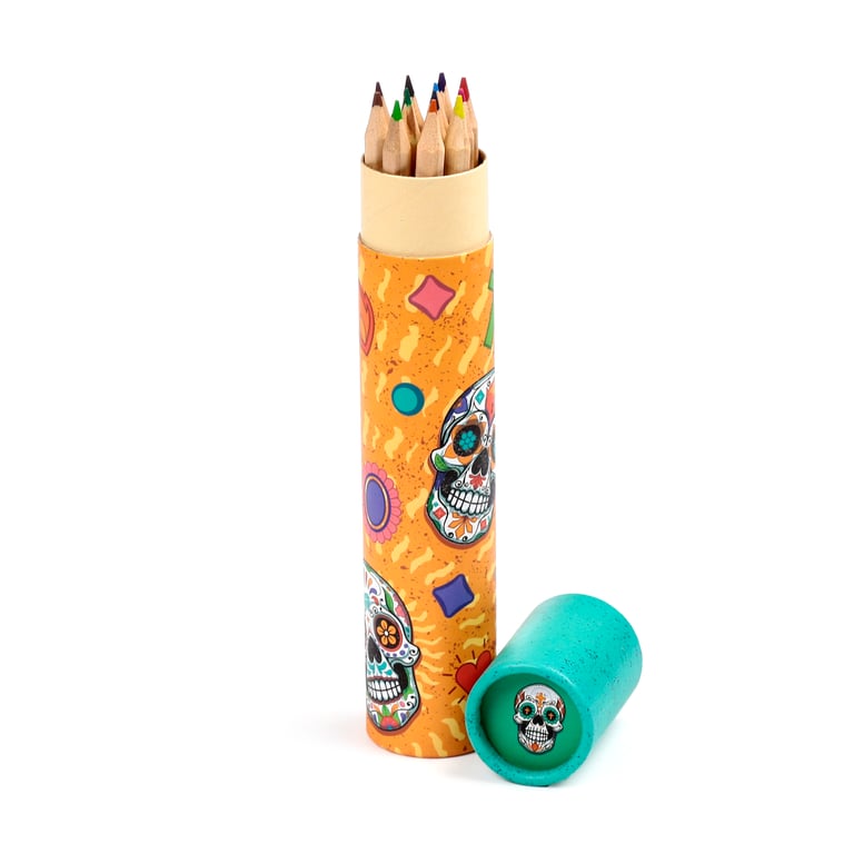 12-Piece Wooden Day of the Dead Colouring Pencil Set - Assorted Colours