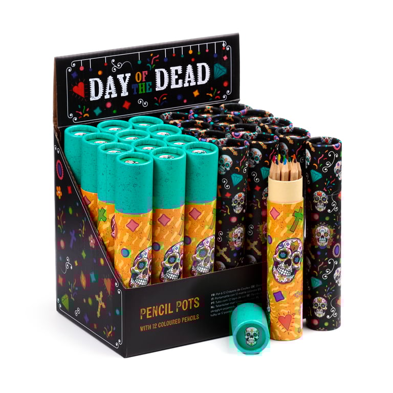 12-Piece Wooden Day of the Dead Colouring Pencil Set - Assorted Colours