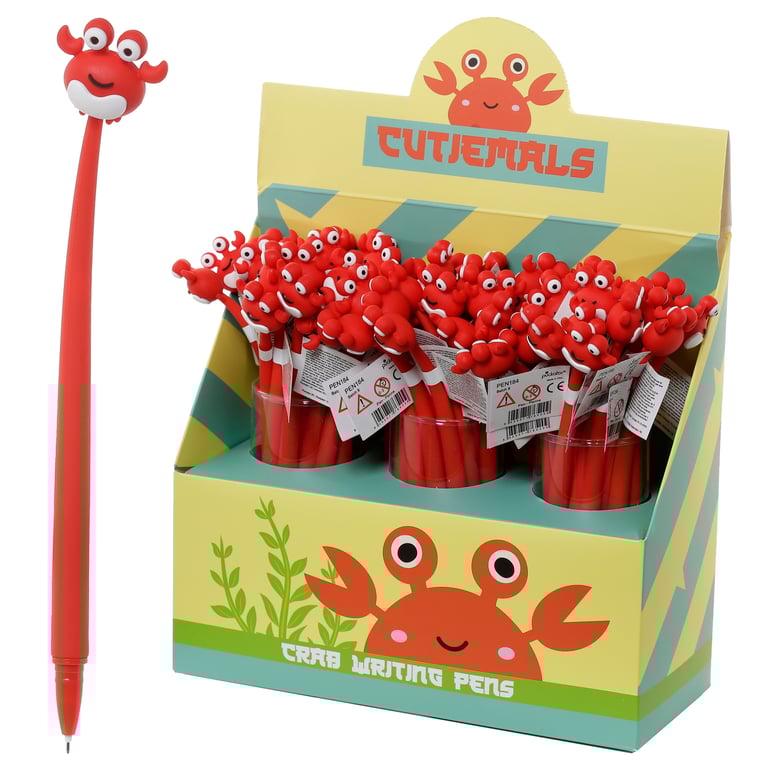 Adoramals Crab Fine Tip Pen - CE/UKCA Marked Black Ink Writing Tool for Children and Adults