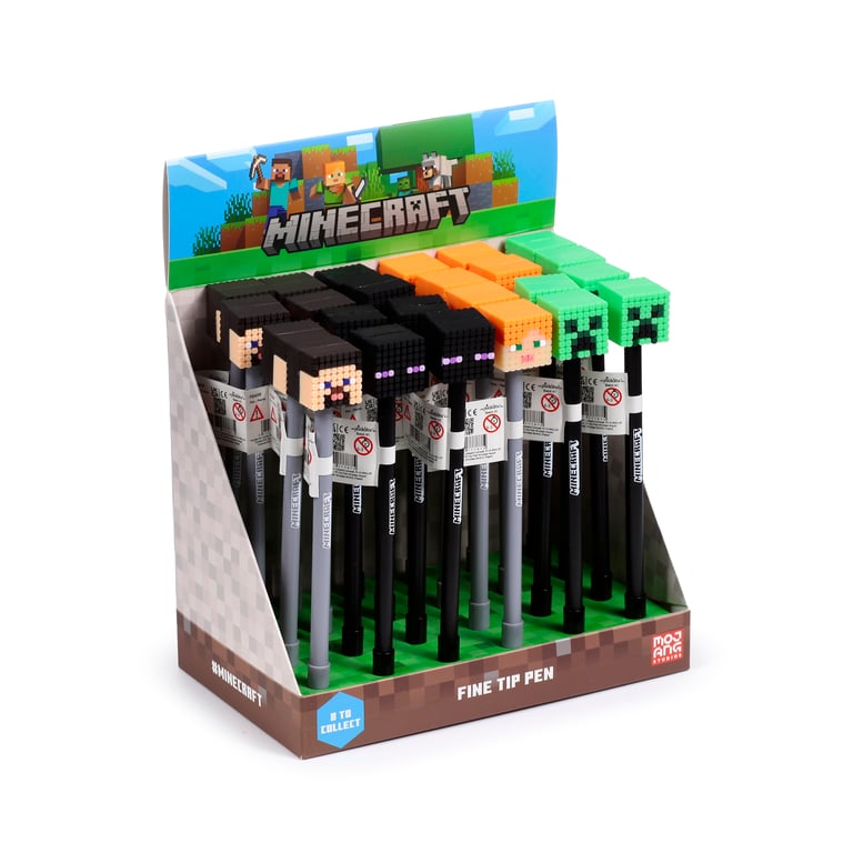 Minecraft Fine Tip Pen - Licensed Edition (Pig/Bee/Zombie/Skeleton) - Black Ink, Fine Nib, CE/UKCA Marked