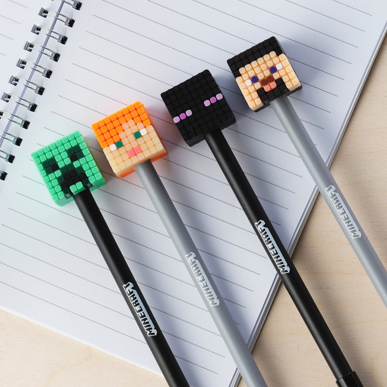 Minecraft Fine Tip Pen - Licensed Edition (Pig/Bee/Zombie/Skeleton) - Black Ink, Fine Nib, CE/UKCA Marked