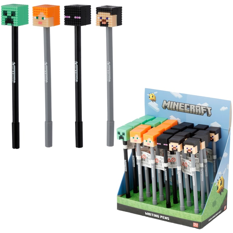 Minecraft Fine Tip Pen - Licensed Edition (Pig/Bee/Zombie/Skeleton) - Black Ink, Fine Nib, CE/UKCA Marked