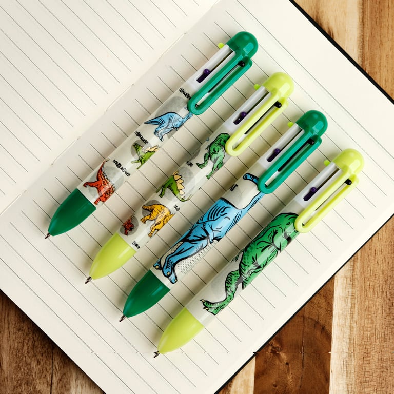 6 Colour Multi-Coloured Dinosaur Pen - CE Marked Plastic Writer for Kids