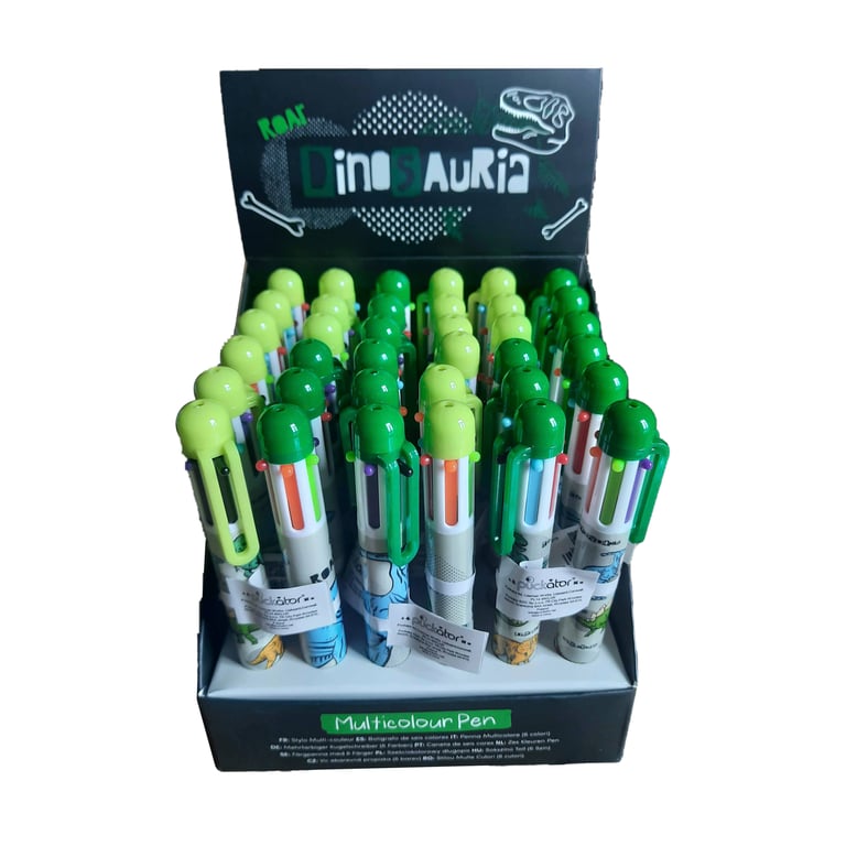 6 Colour Multi-Coloured Dinosaur Pen - CE Marked Plastic Writer for Kids