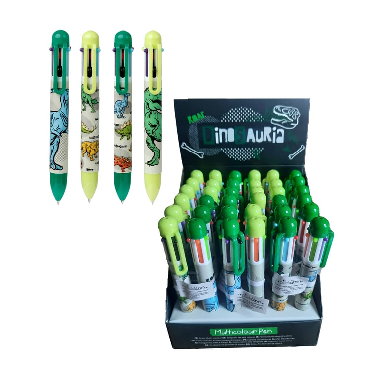 6 Colour Multi-Coloured Dinosaur Pen - CE Marked Plastic Writer for Kids