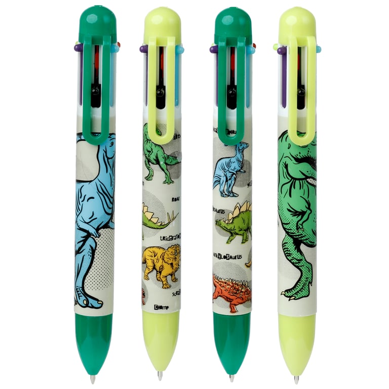 6 Colour Multi-Coloured Dinosaur Pen - CE Marked Plastic Writer for Kids
